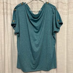 Deep Teal/Blue Button Detail Boatneck Top